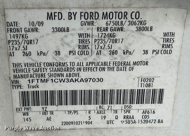 image for item EK4438 2010 Ford F150 XL pickup truck