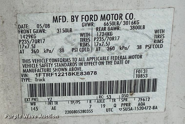 image for item EK4439 2008 Ford F150 XL pickup truck