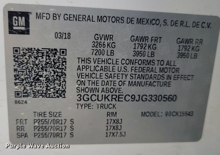 image for item LC9956 2018 Chevrolet  Silverado 1500 Crew Cab pickup truck