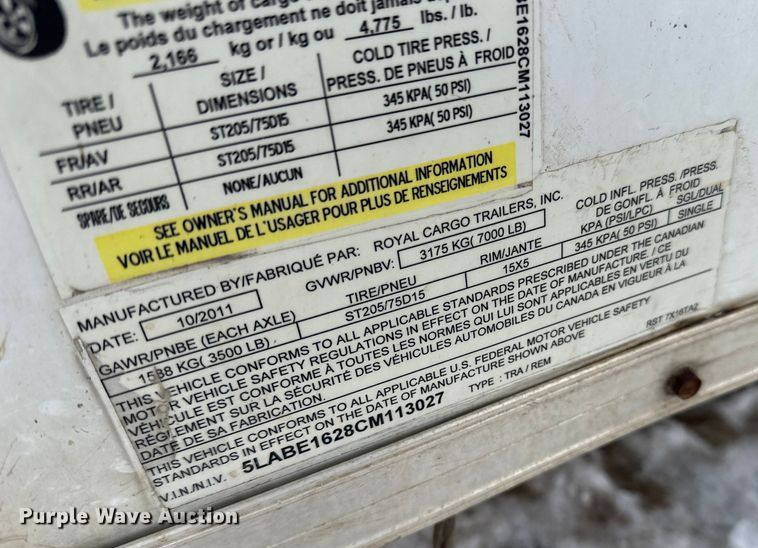 image for item LR9286 2012 Royal Cargo enclosed cargo trailer