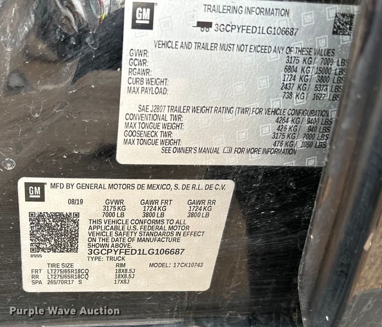 image for item LR9291 2020 Chevrolet  Silverado 1500 Crew Cab pickup truck