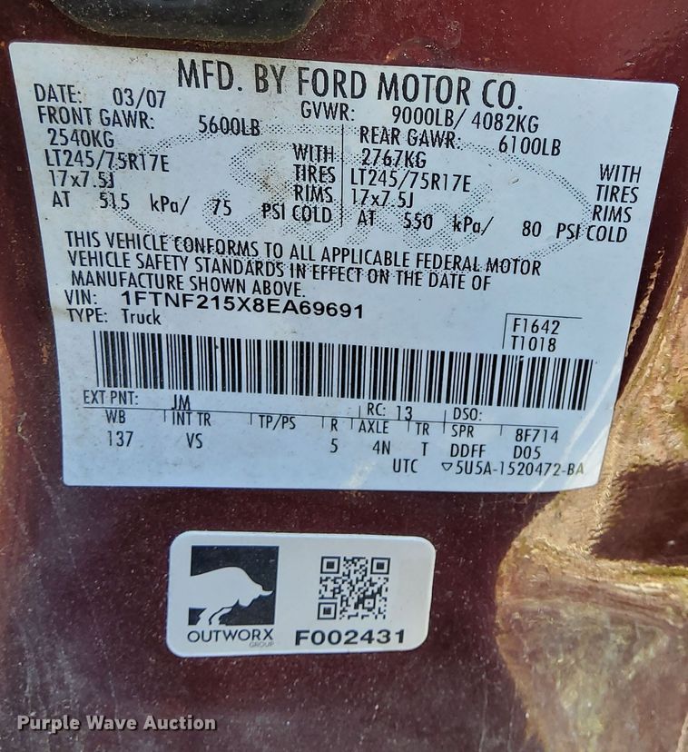 image for item LV9879 2008 Ford  F250 Super Duty XL pickup truck