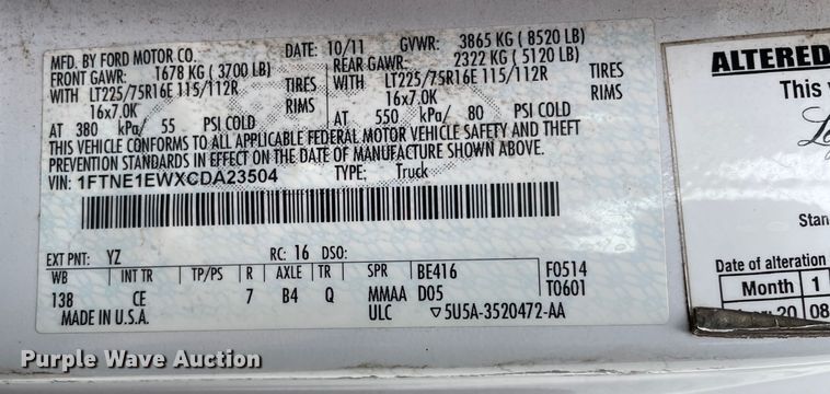 image for item LW9020 2012 Ford  E150 van