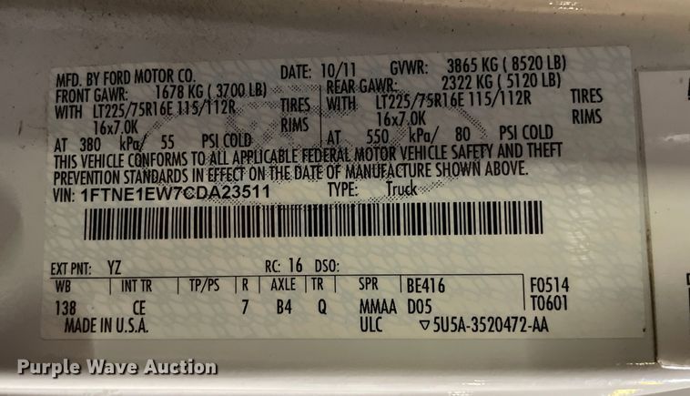 image for item LW9021 2012 Ford  E150 van