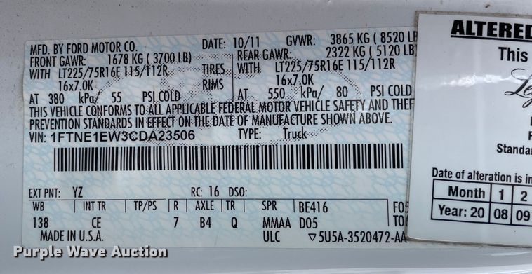 image for item LW9022 2012 Ford  E150 van