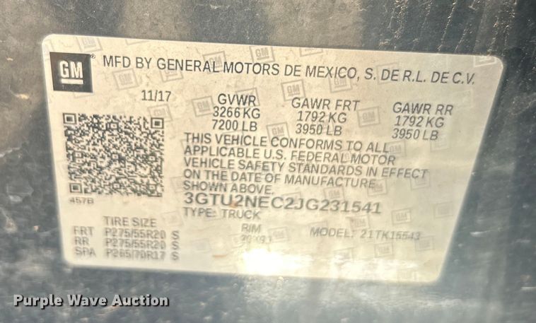 image for item NB9376 2018 GMC Sierra 1500 Crew Cab pickup truck