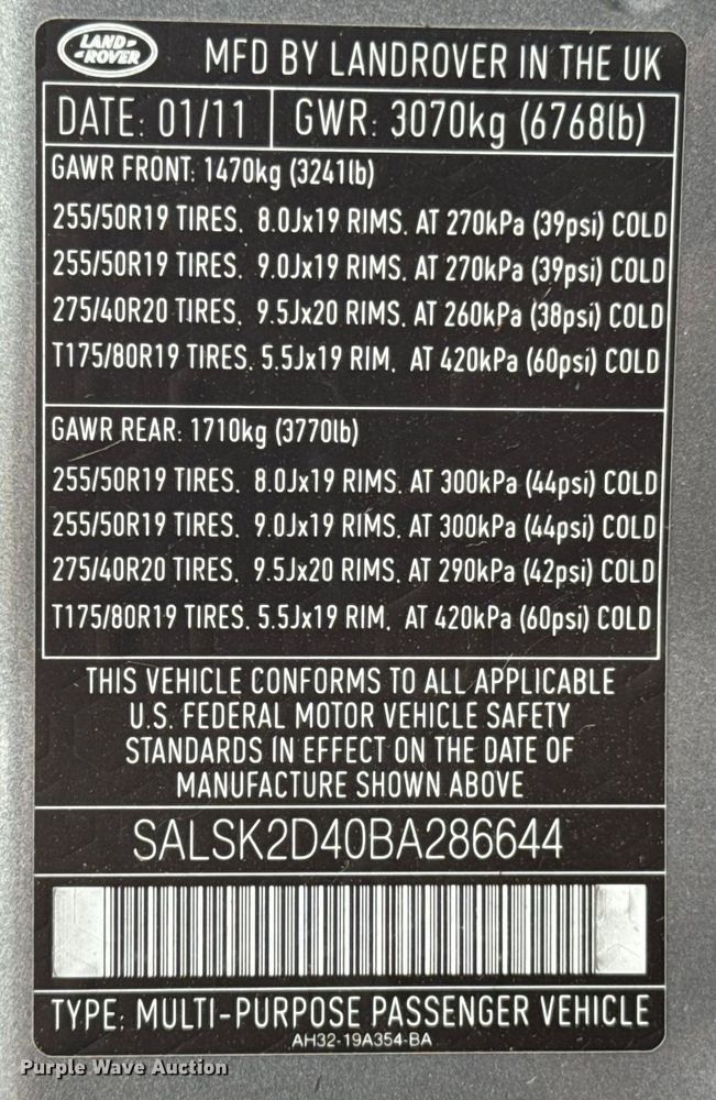 image for item ND9159 2011 Land Rover Range Rover Sport SUV