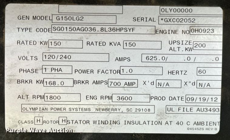 image for item ND9170 Caterpillar Olympian generator