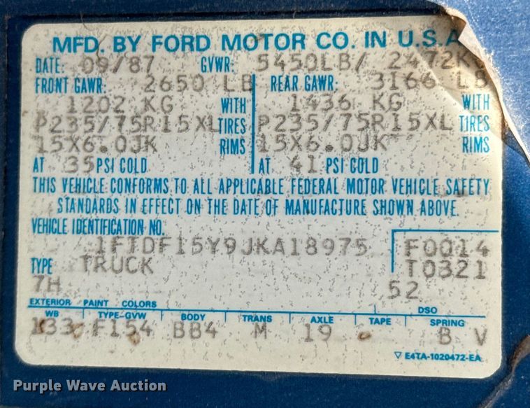 image for item ND9185 1988 Ford F150 pickup truck