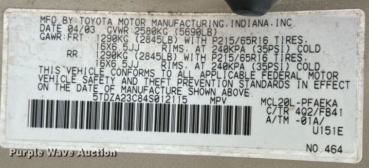 image for item ND9186 2004 Toyota Sienna LE van