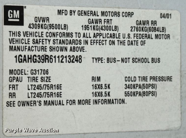 image for item ND9187 2001 Chevrolet Express 3500 van