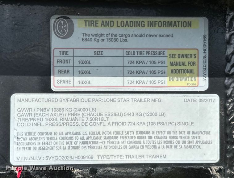 image for item ND9188 2018 Lone Star  dump trailer