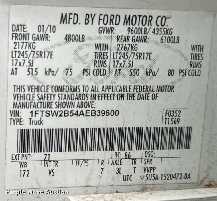 image for item NS9537 2010 Ford F250 Super Duty Crew Cab pickup truck