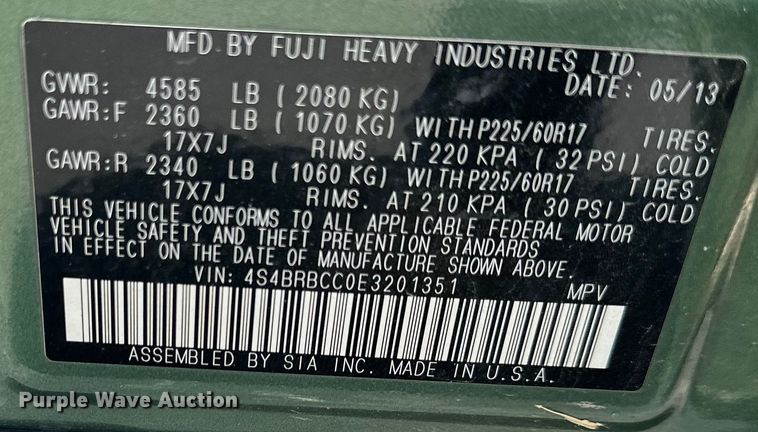 image for item NT9075 2014 Subaru  Outback  SUV