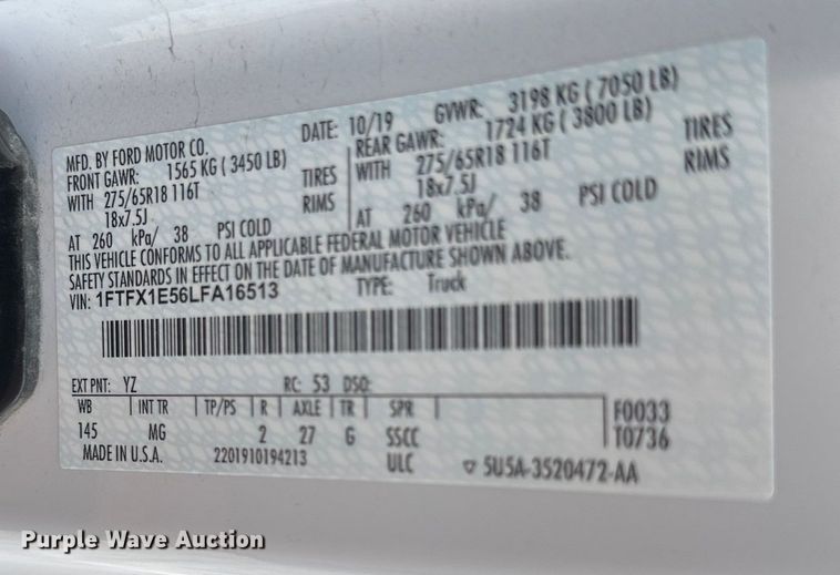 image for item NT9082 2020 Ford F150 SuperCab pickup truck