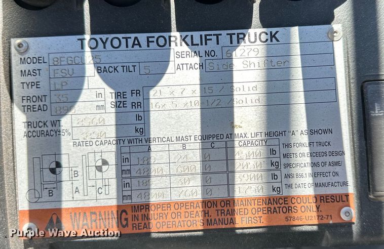 image for item NT9091 2014 Toyota 8FGCU25 forklift