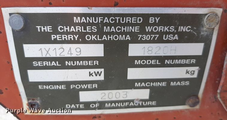 image for item NV9035 2003 Ditch Witch 1820H trencher with trailer