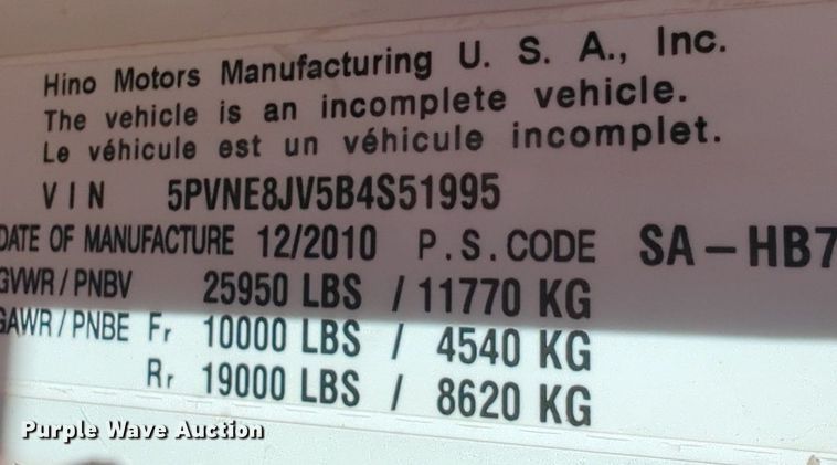 image for item NZ9306 2011 Hino 268 box truck