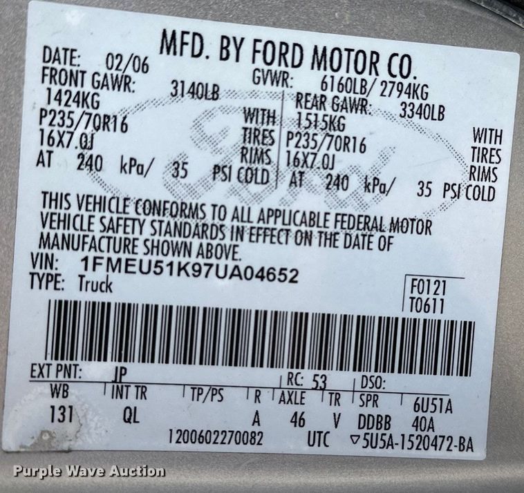 image for item OE9024 2007 Ford Explorer Sport Trac pickup truck