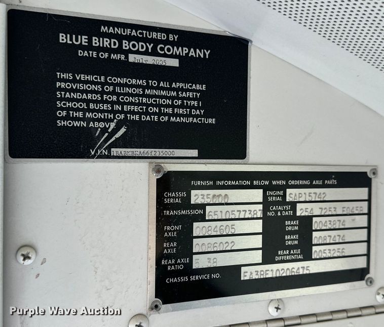 image for item OE9075 2006 Blue Bird All American  school bus