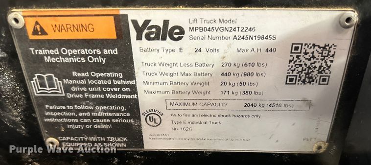 image for item OF9352 Yale MPB045VGN24T2246 pallet jack