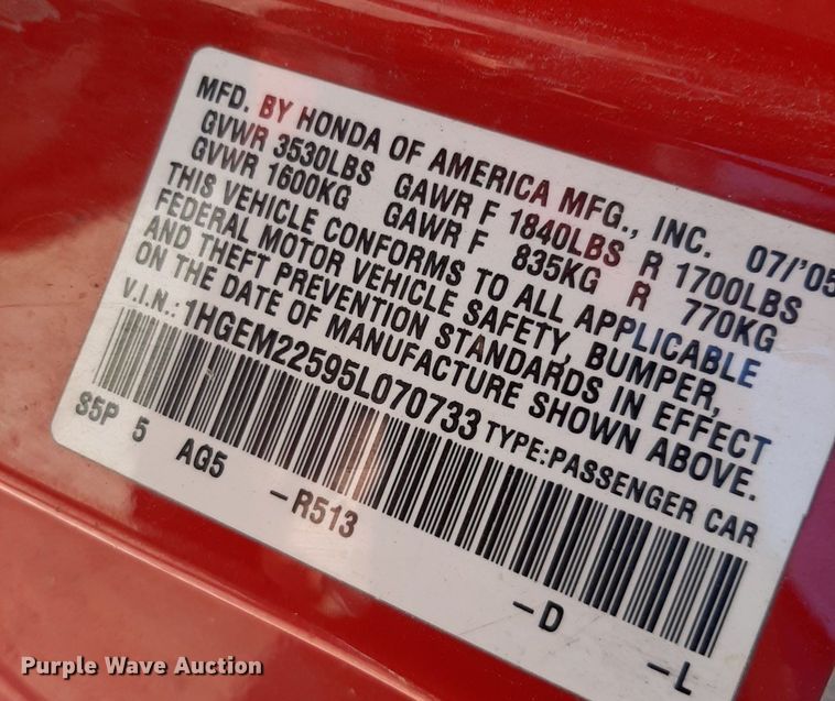 image for item OF9674 2005 Honda Civic 