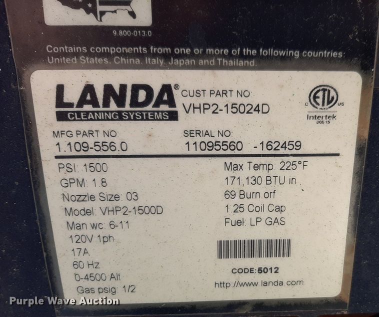 image for item OF9687 Landa VHP2-15024D pressure washer