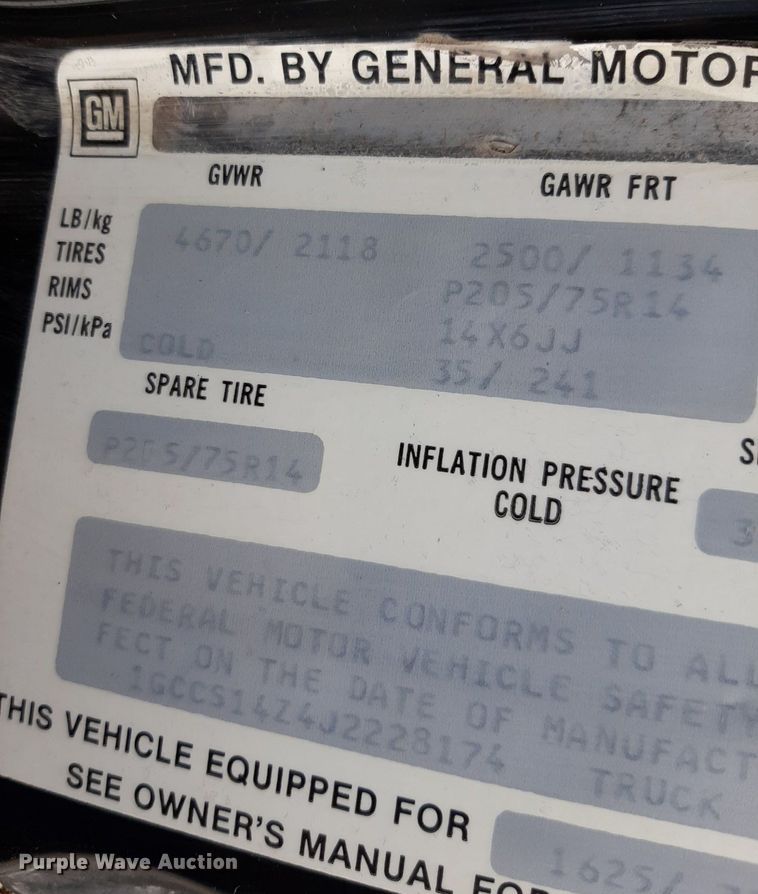 image for item OF9693 1988 Chevrolet S10 pickup truck