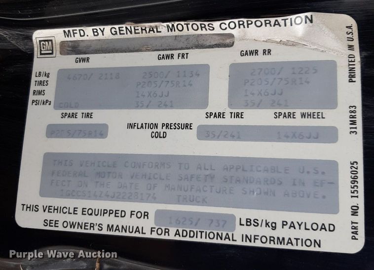 image for item OF9693 1988 Chevrolet S10 pickup truck