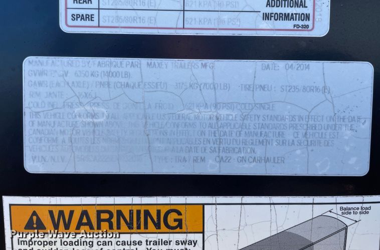 image for item OG9880 2014 Maxey Trailers  equipment trailer