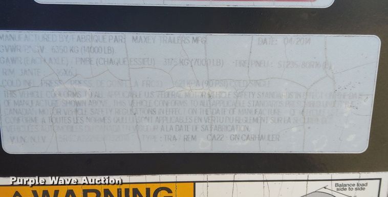 image for item OG9880 2014 Maxey Trailers  equipment trailer