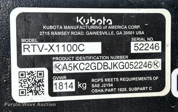 image for item OI9398 2019 Kubota RTV-1100C utility vehicle