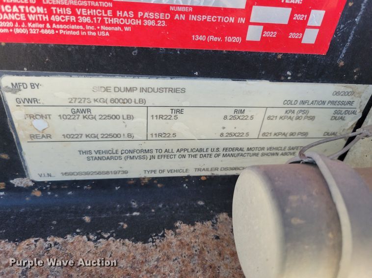 image for item DG0590 2008 Side Dump Industries side dump trailer