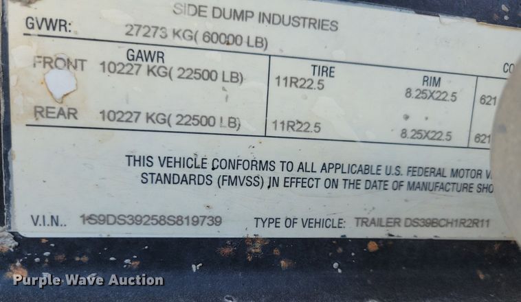 image for item DG0590 2008 Side Dump Industries side dump trailer