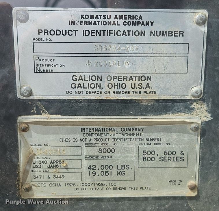 image for item DP0845 1998 Komatsu GD650A-2CY motor grader