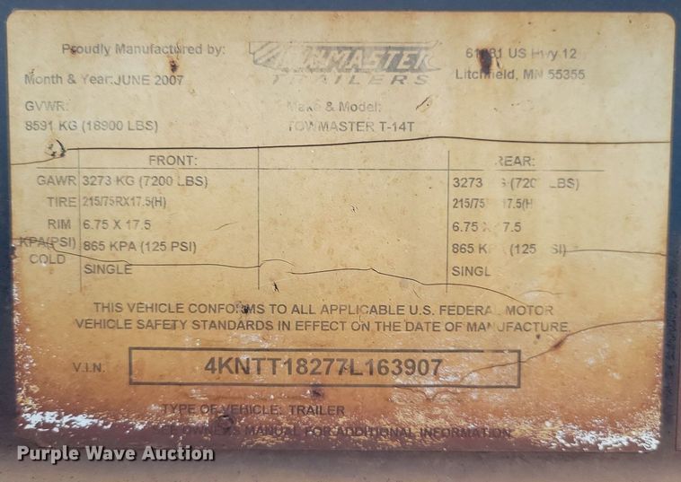 image for item DP1324 2007 Towmaster T-14T tilt deck equipment trailer