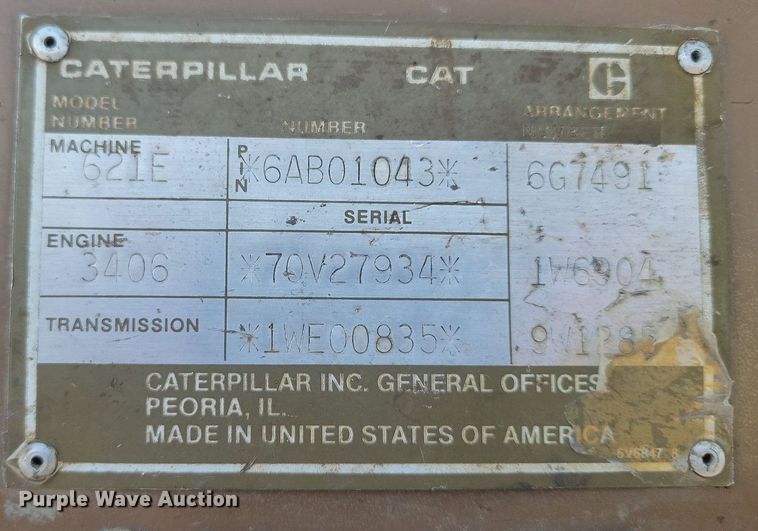 image for item DP3524 1988 Caterpillar 621E conventional scraper 