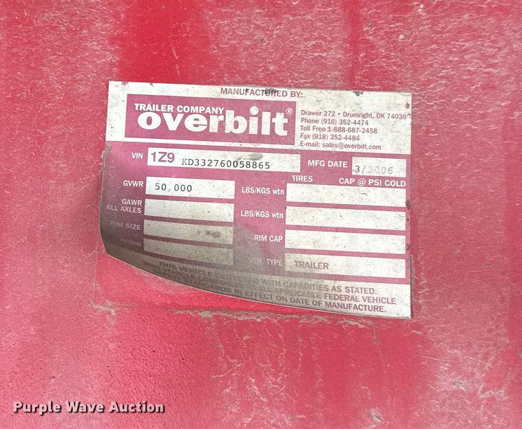 image for item DQ0624 2006 Overbilt tilt deck equipment trailer