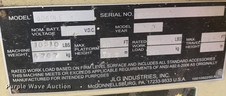 image for item DQ6977 2012 JLG 4069LE  scissor lift