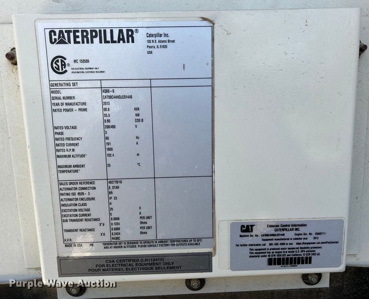 image for item DS0855 2013 Caterpillar XQ60-6 generator