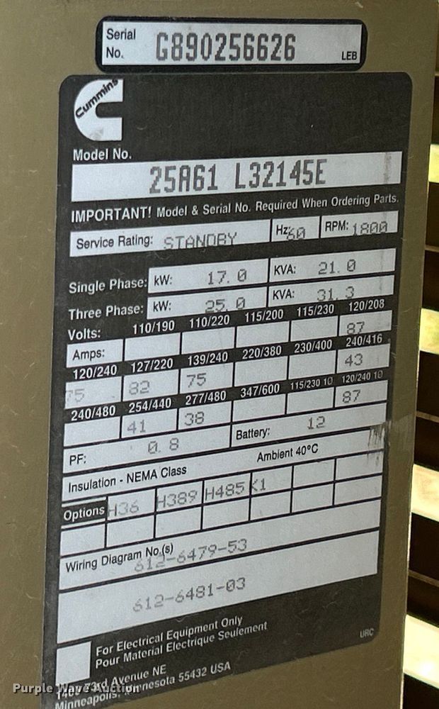 image for item DS0856 2004 Cummins  25A61 L32145E generator