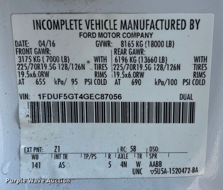 image for item DS2931 2016 Ford F550 bucket truck