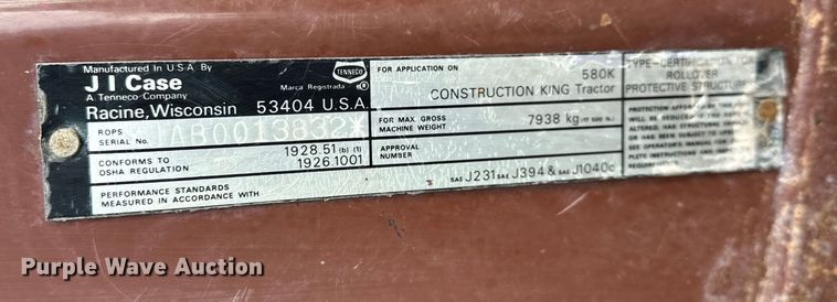 image for item EG1373 1990 Case  580K backhoe