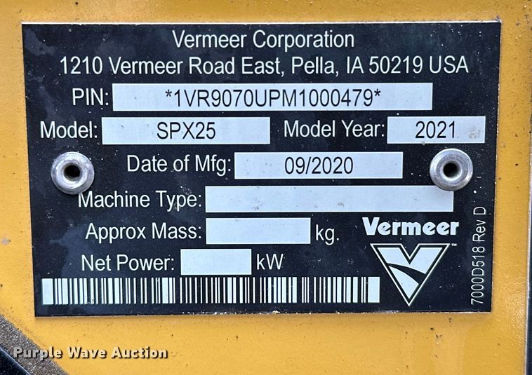 image for item EG1378 2021 Vermeer SPX25 cable plow