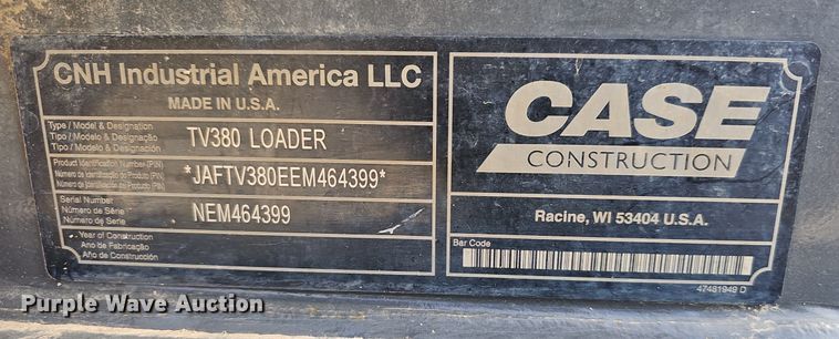 image for item EJ6216 2014 Case TV380 tracked skid steer loader