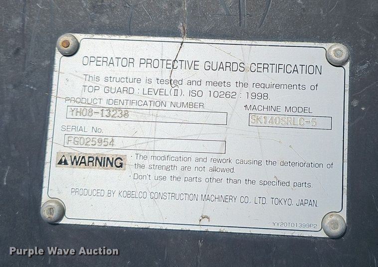 image for item EJ6219 2019 Kobelco  SK140SRLC-5 excavator