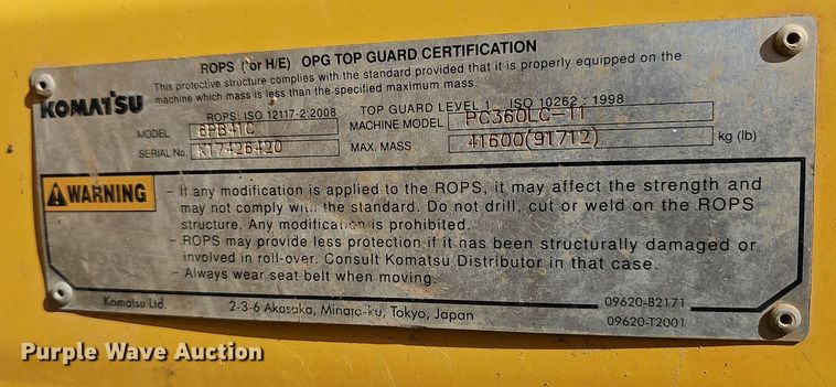 image for item EJ6263 2017 Komatsu  PC360LC-11 excavator