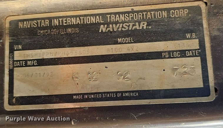 image for item EJ6288 1993 International 8100  dump truck