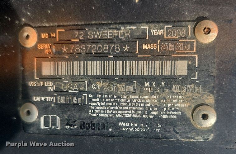 image for item EJ6292 2008 Bobcat  72 Sweeper skid steer sweeper