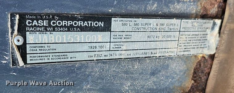 image for item EJ6295 1997 Case  580 Super L backhoe